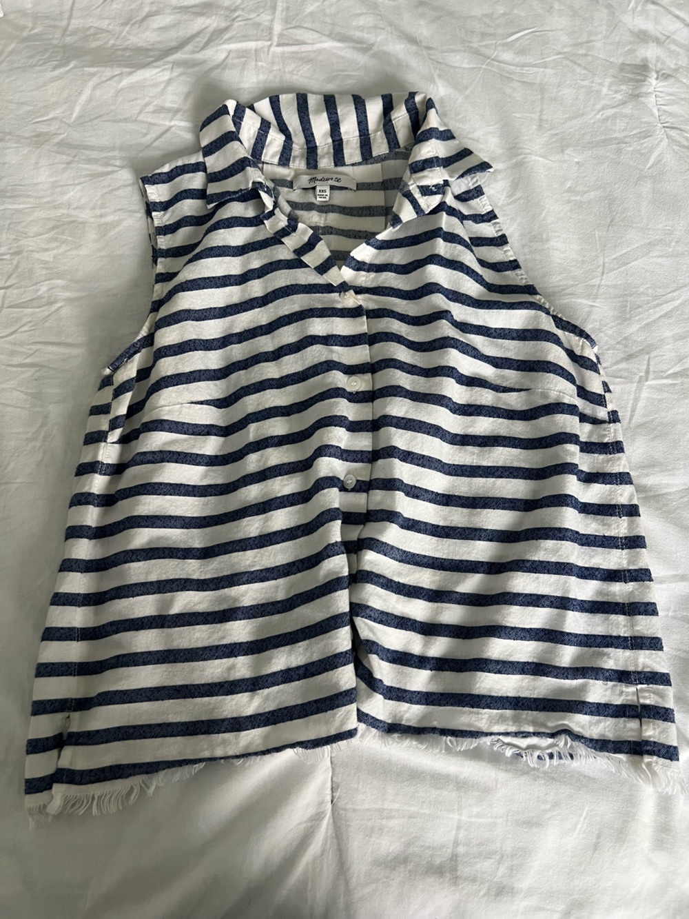 Madewell Navy and White Striped Sleeveless Women’s Top